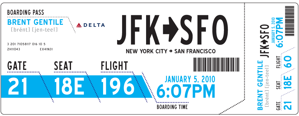 Brent Gentile's pass with JFK arrow SFO set very large across the top